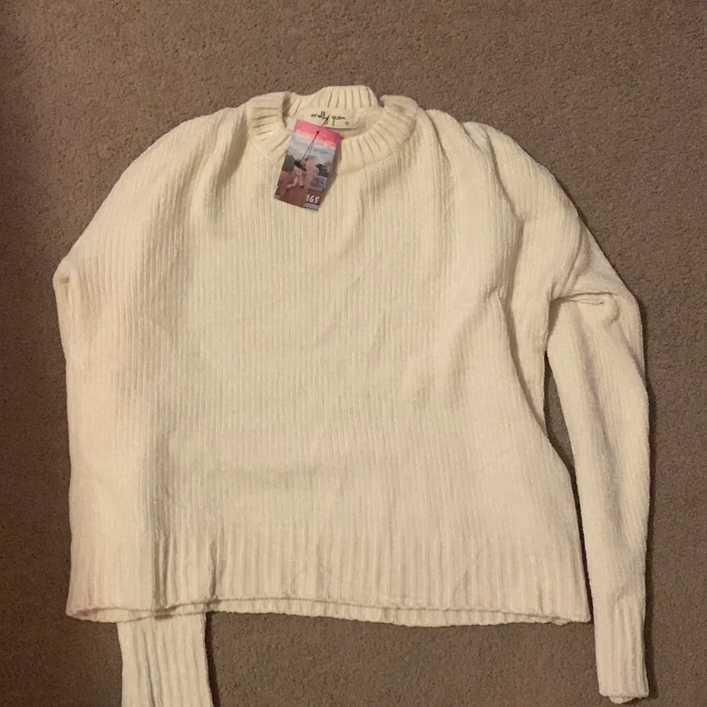 NWT Molly Green Ivory White Super Soft Chenille White Knit Crew Neck Sweater - Picture 3 of 5